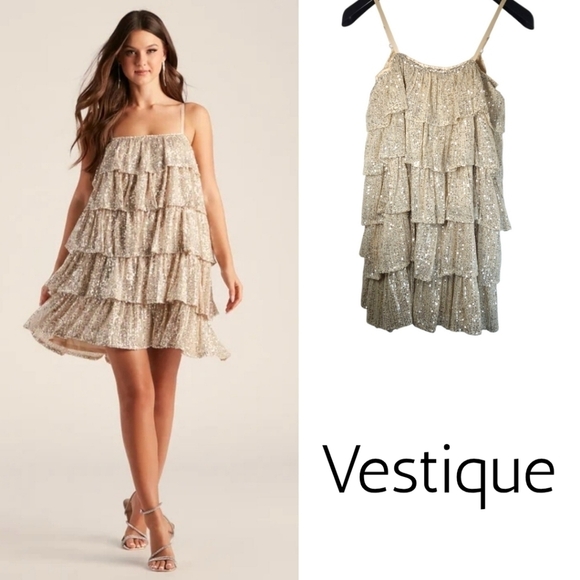 vestique Dresses & Skirts - Vestique Sequin Tiered Party Dress Size Medium